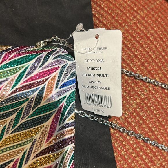 Women's Judith Lieber rectangular beach mural clutch bag detachable chain Italy - Picture 15 of 15